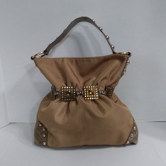 Kathy Van Zeelan Vintage Gold With  Gems & Studded Accents Shoulder Bag *EUC* - Picture 1 of 13